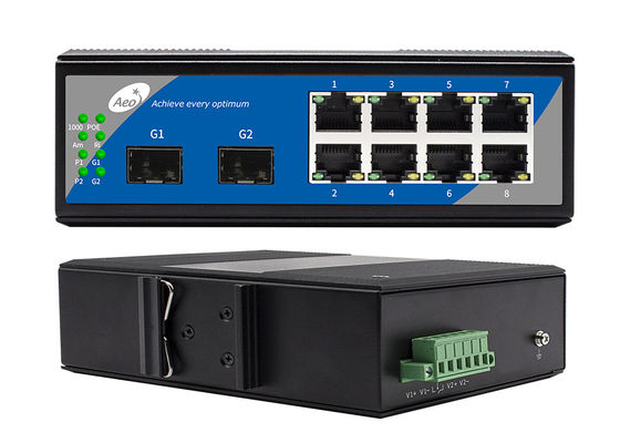 Tam Gigabit Fiber POE Anahtarı, 2 SFP Fansız POE Anahtarı 8 Bağlantı Noktası