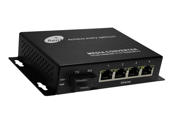 IP30 Fiber - Ethernet Medya Dönüştürücüsü 4 Ethernet, 1 Fiber Bağlantı Noktalı