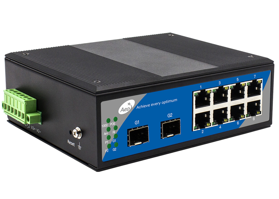 8 RJ45 ve 2 SFP Bağlantı Noktalı 10 Bağlantı Noktalı Tam Gigabit Endüstriyel Yönetimsiz Anahtar
