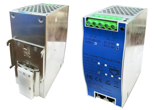 DIN-Rail Endüstriyel 10G 90W 802.3bt PoE++ AC + DC Çift Güç Girişi ile Enjekte