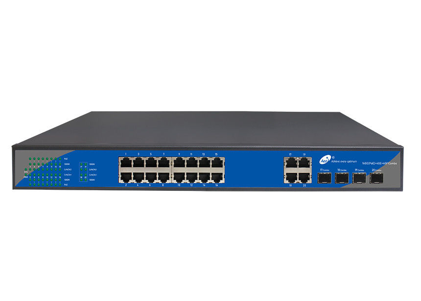 10/100/1000M 16+4+4 POE Anahtarı SFP Ethernet Anahtarı, 4 Birleşik Bağlantı Noktalı